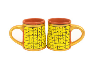 Brick Coffee Mugs - Yellow Dotted